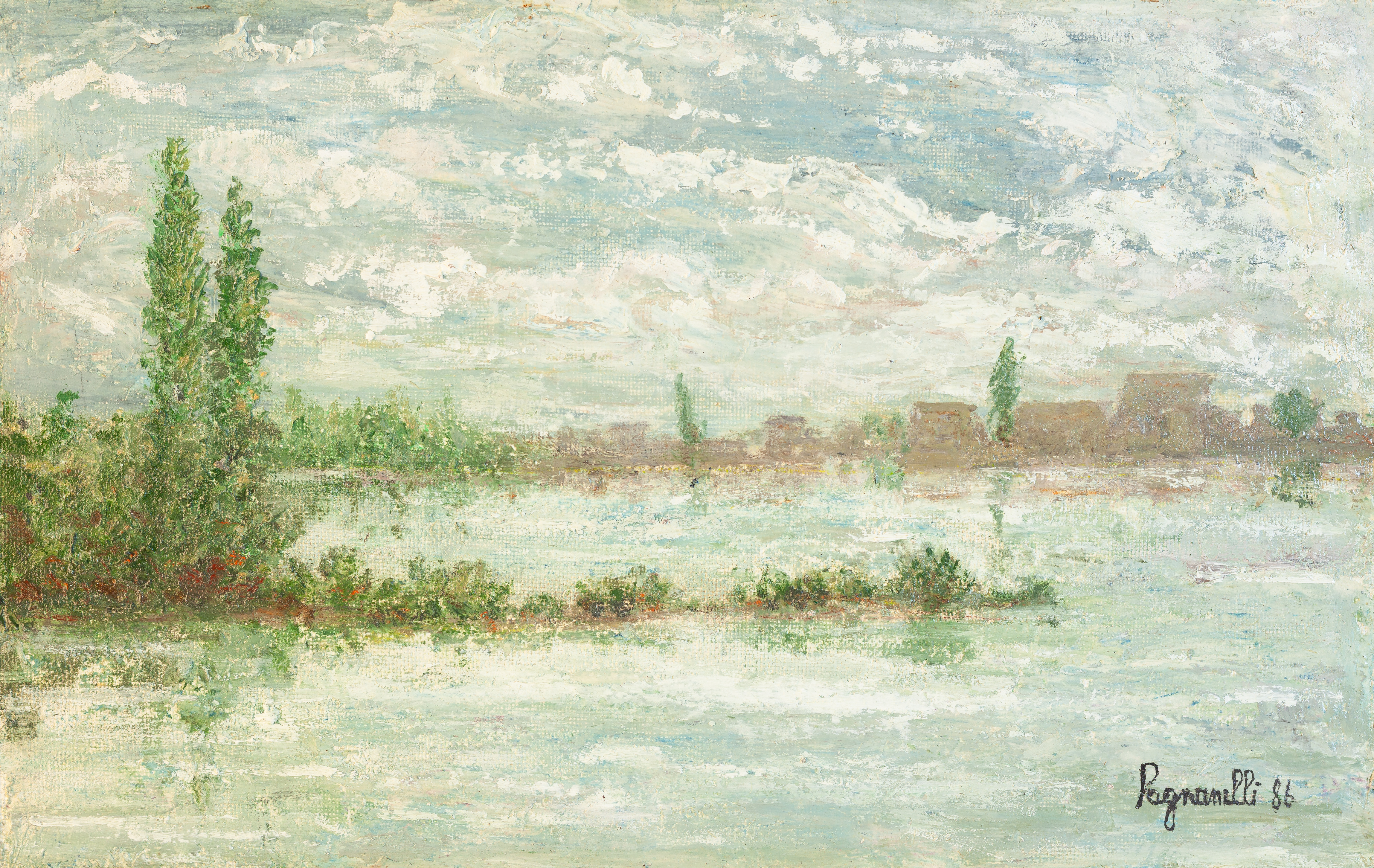 Fig. 9. Liana Medici Pagnanelli, Paesaggio, 1986, Olio su faesite, 25x40 cm, Collezione privata